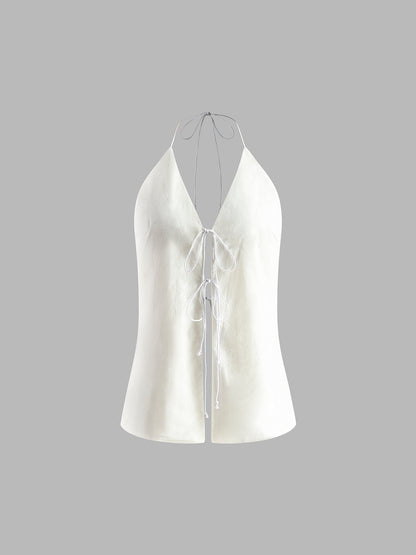 Rückenfreies Neckholder-Top aus Baumwolle & Leinen mit Shorts-Set