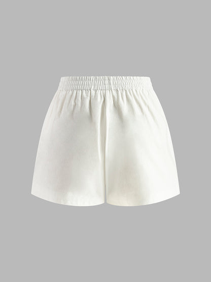 Rückenfreies Neckholder-Top aus Baumwolle & Leinen mit Shorts-Set