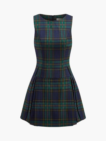 Robe sans manches plissée à carreaux sans ceinture