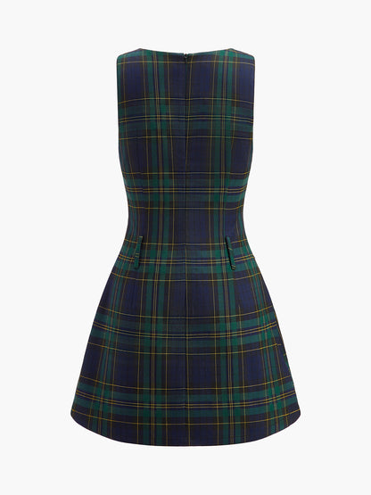 Robe sans manches plissée à carreaux sans ceinture