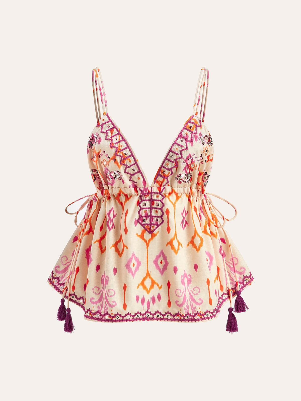 Embroidered Boho Tassel Tie Cami Top - Seldom Seen Styles