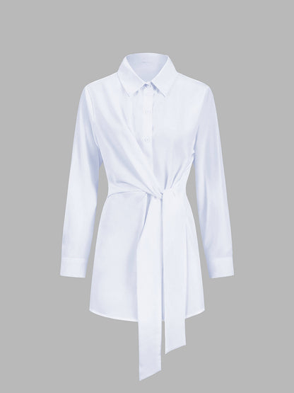 Chemise longue boutonnée semi-transparente à nouer