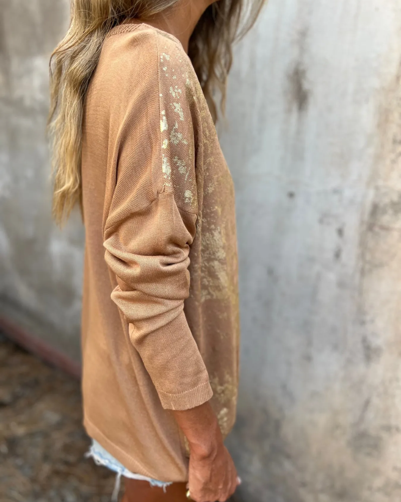 BANGLI - Casual Washed-Pattern Knit Top - Seldom Seen Styles