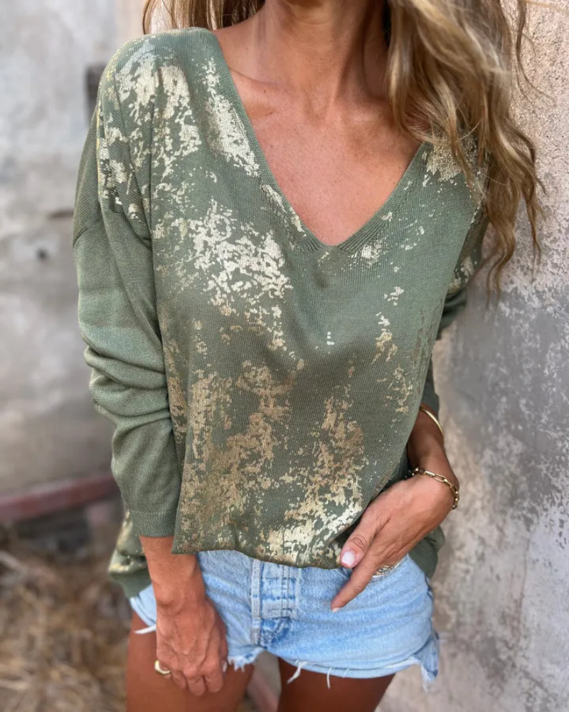 BANGLI - Casual Washed-Pattern Knit Top - Seldom Seen Styles