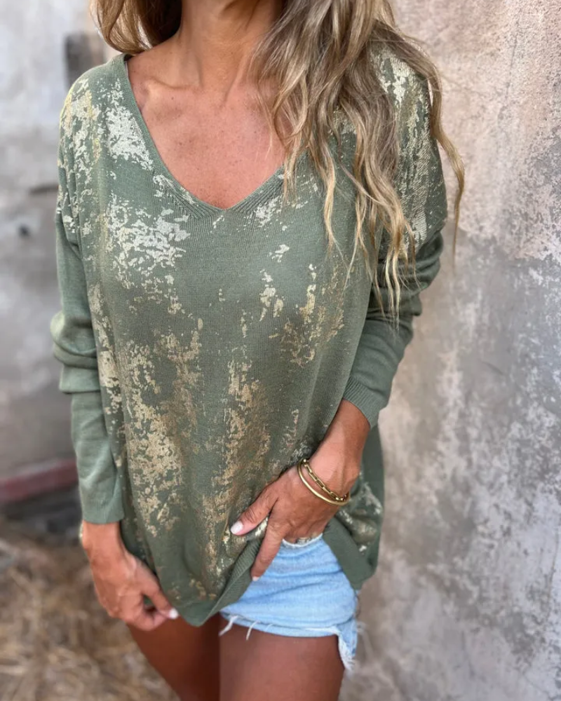 BANGLI - Casual Washed-Pattern Knit Top - Seldom Seen Styles