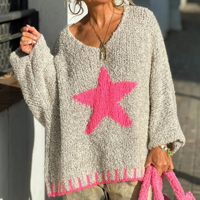 💕BLACK FRIDAY HOT SALES! 💕Women's Star Print V-Neck Pullover Sweater - Seldom Seen Styles