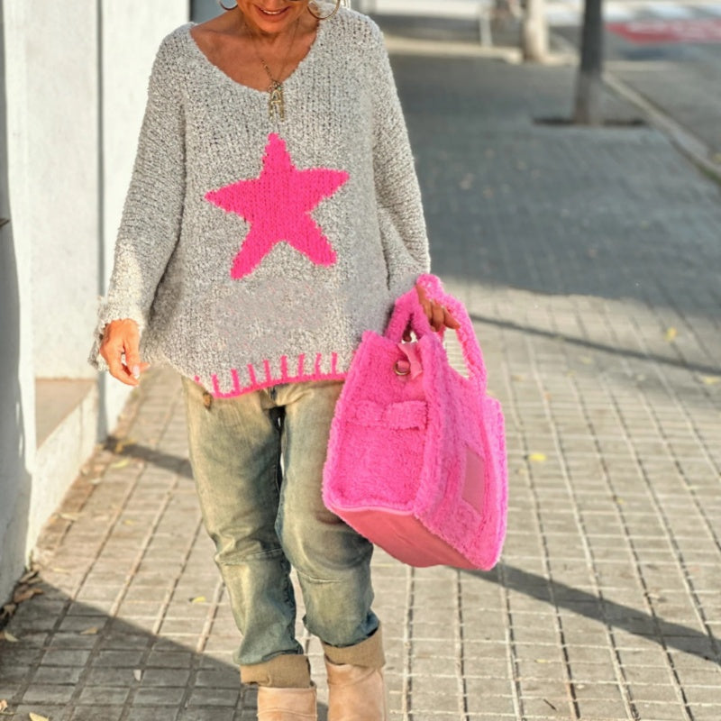 💕BLACK FRIDAY HOT SALES! 💕Women's Star Print V-Neck Pullover Sweater - Seldom Seen Styles