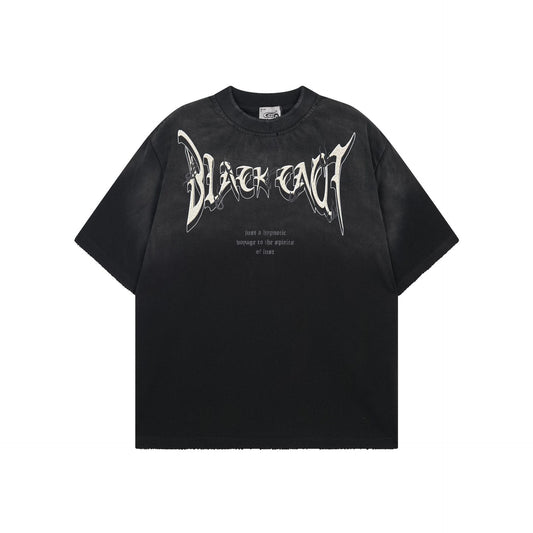 BLACKOUT Gothic Lettering Spray Wash Oversized Tee - Seldom Seen Styles