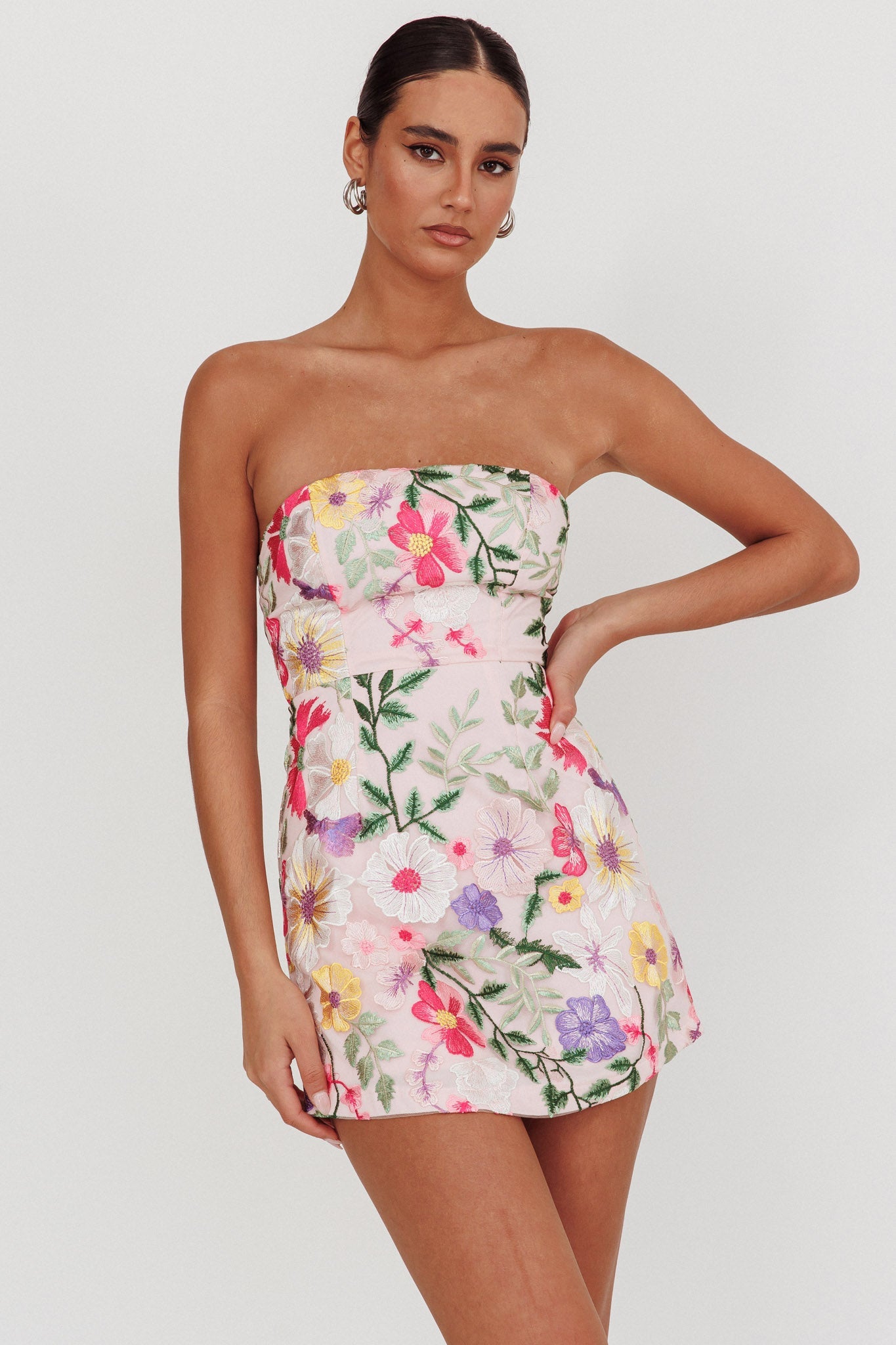 Entered The Chat Strapless Mini Dress Multi by Selfie Leslie