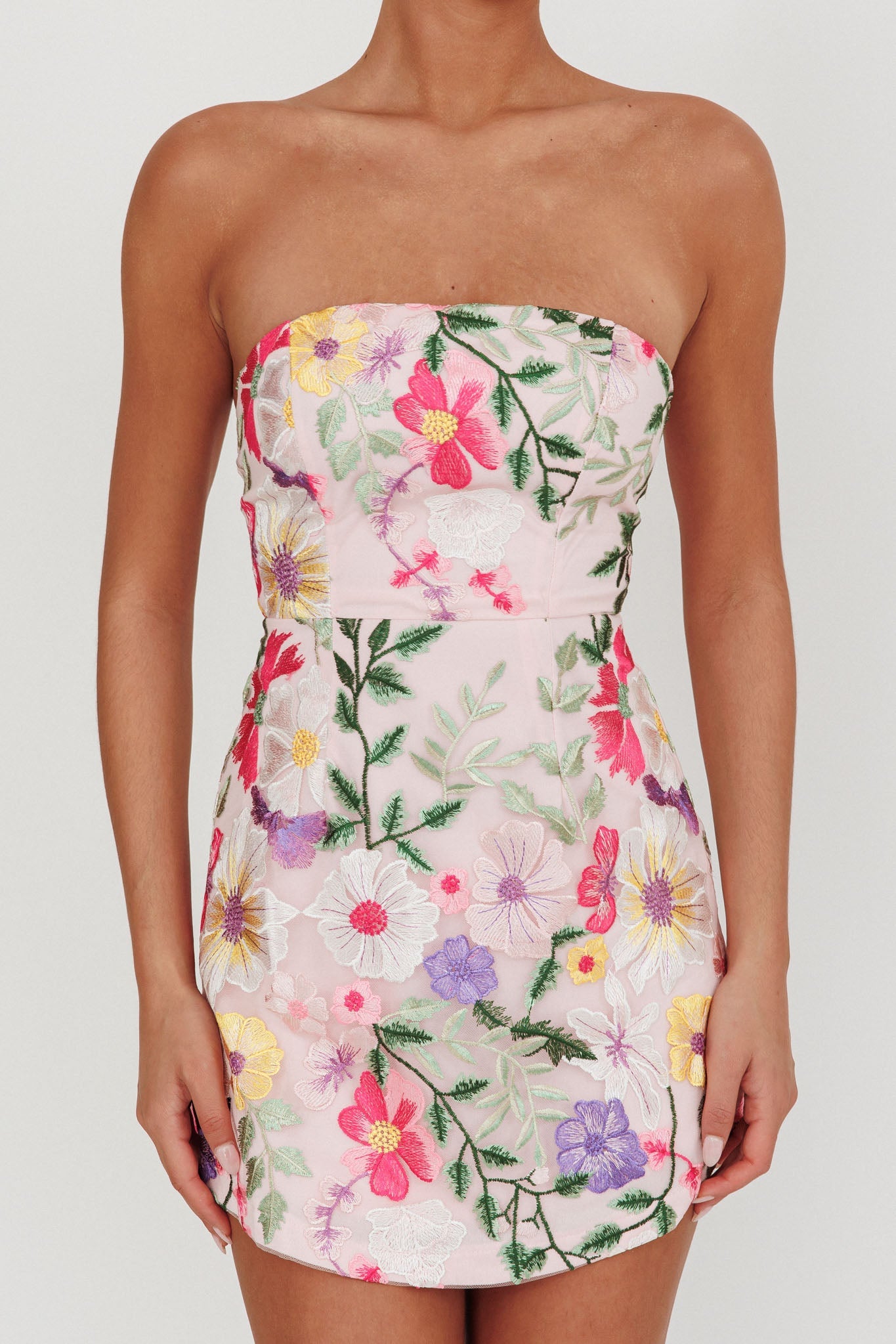 Entered The Chat Strapless Mini Dress Multi by Selfie Leslie