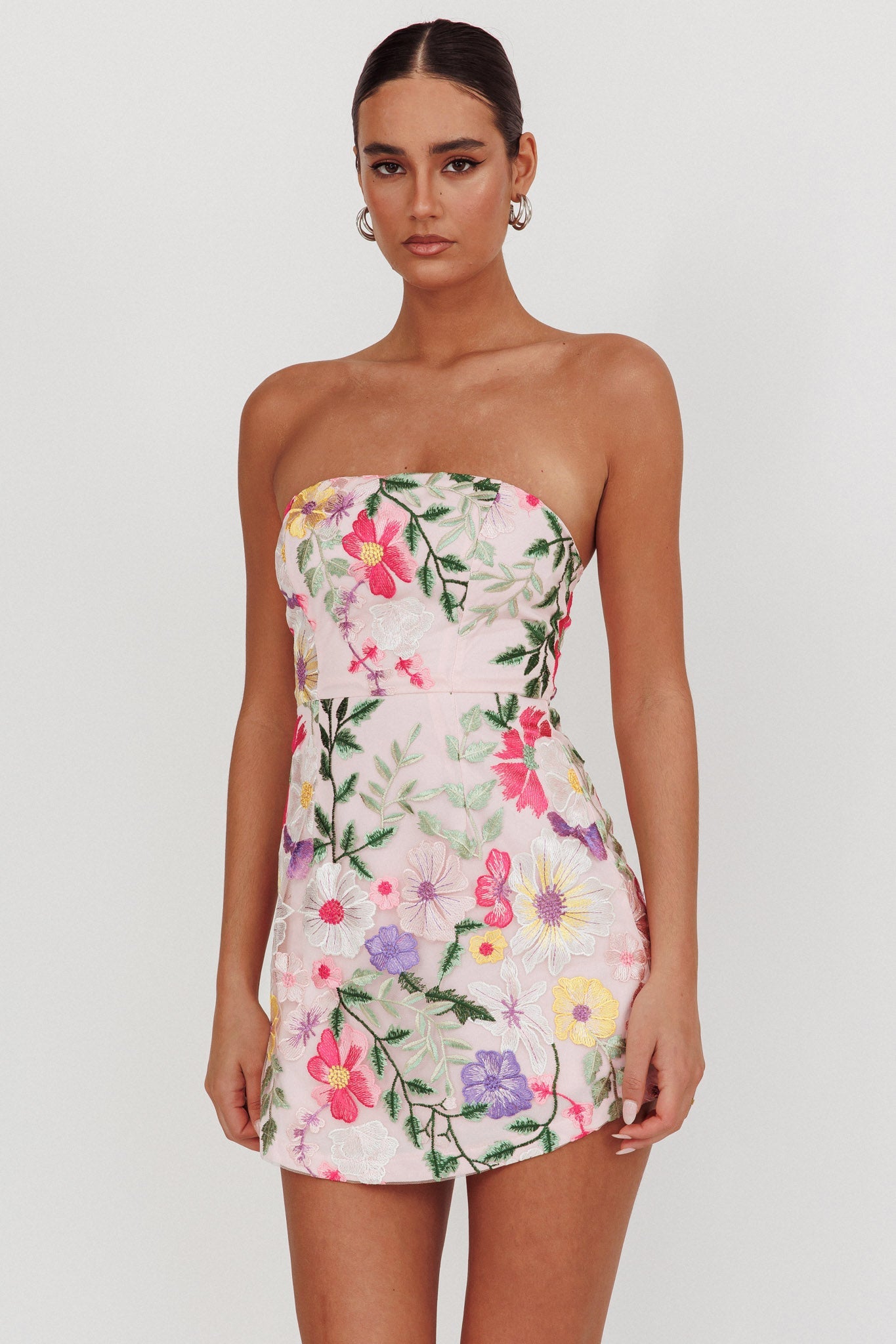 Entered The Chat Strapless Mini Dress Multi by Selfie Leslie