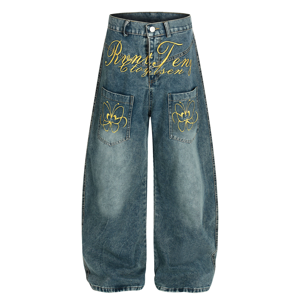 BVNTENG Butterfly Floral Embroidery Baggy Jeans - Seldom Seen Styles