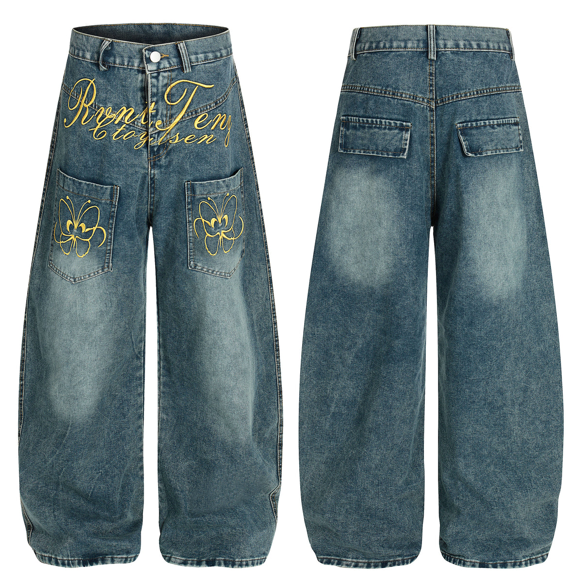 BVNTENG Butterfly Floral Embroidery Baggy Jeans - Seldom Seen Styles