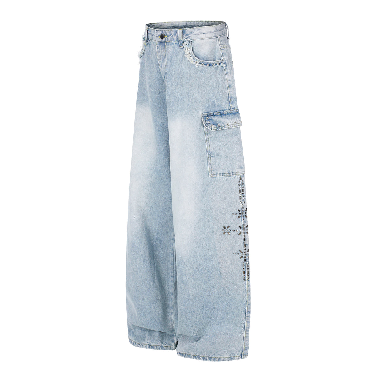 BVNTENG Cross Stitching Distressed Cargo Balloon Jeans - Seldom Seen Styles