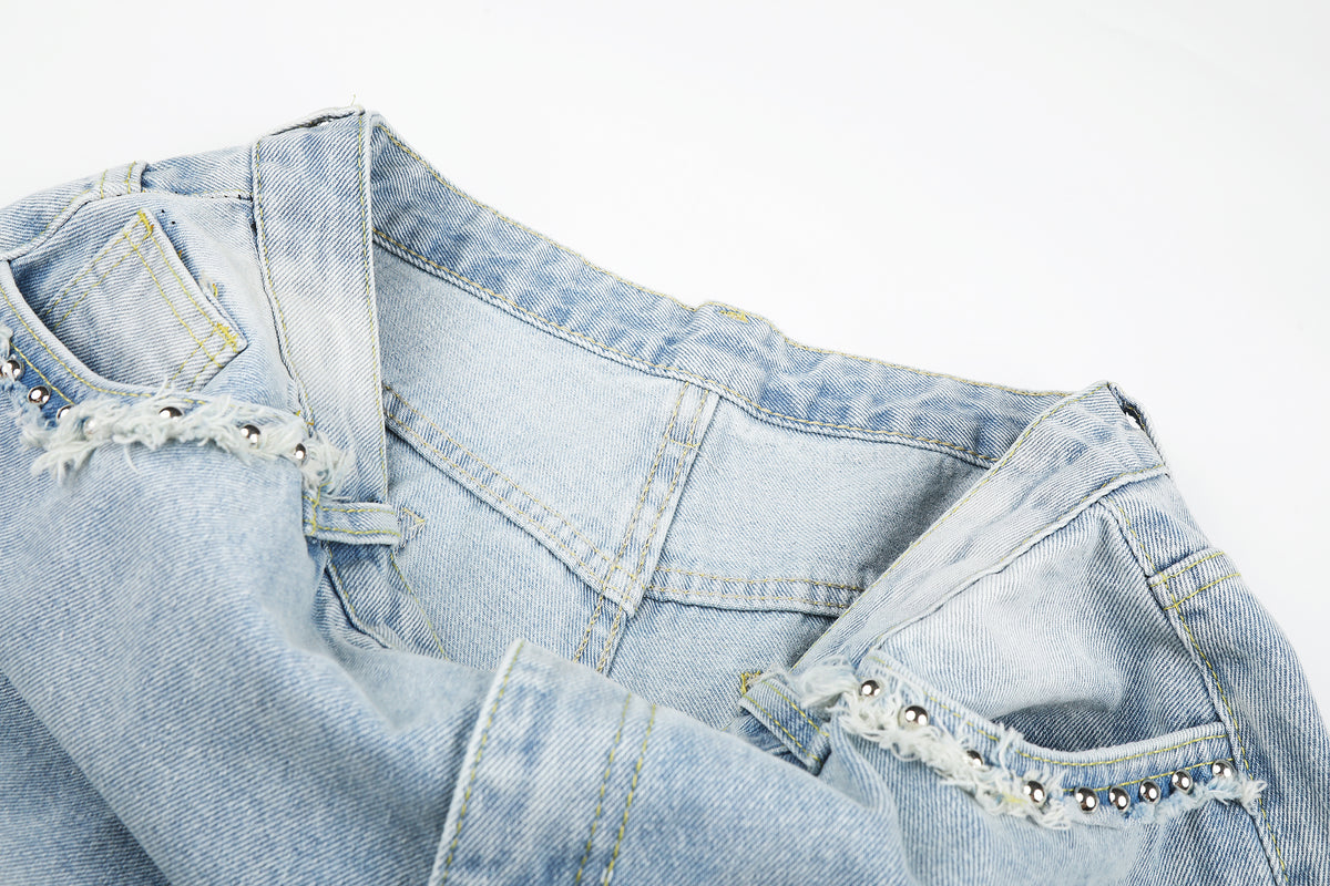 BVNTENG Cross Stitching Distressed Cargo Balloon Jeans - Seldom Seen Styles