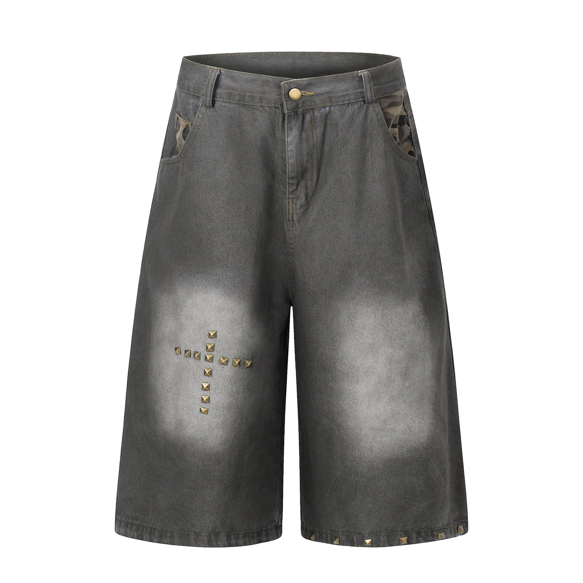 BVNTENG Cross Studded Washed Denim Jorts - Seldom Seen Styles