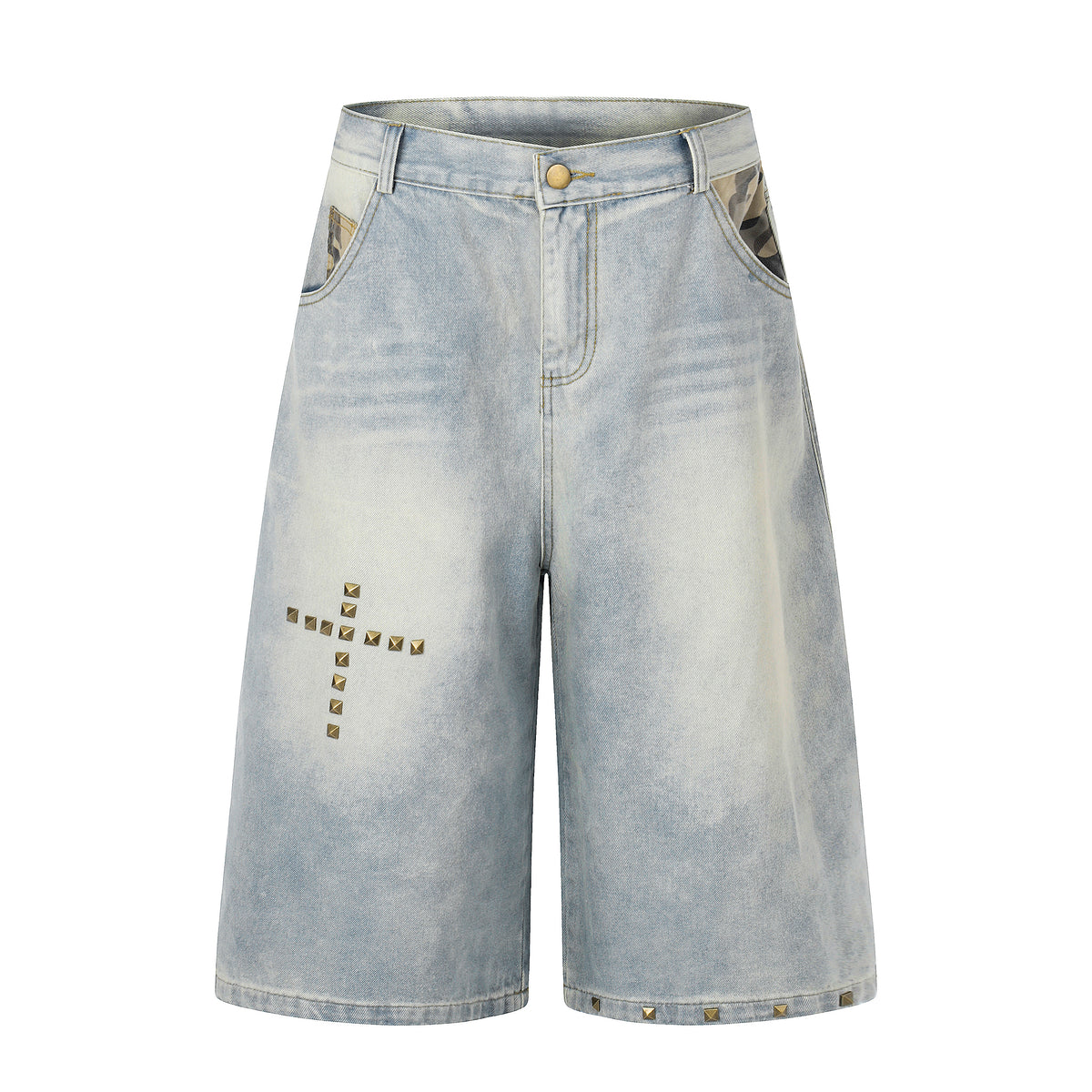 BVNTENG Cross Studded Washed Denim Jorts - Seldom Seen Styles