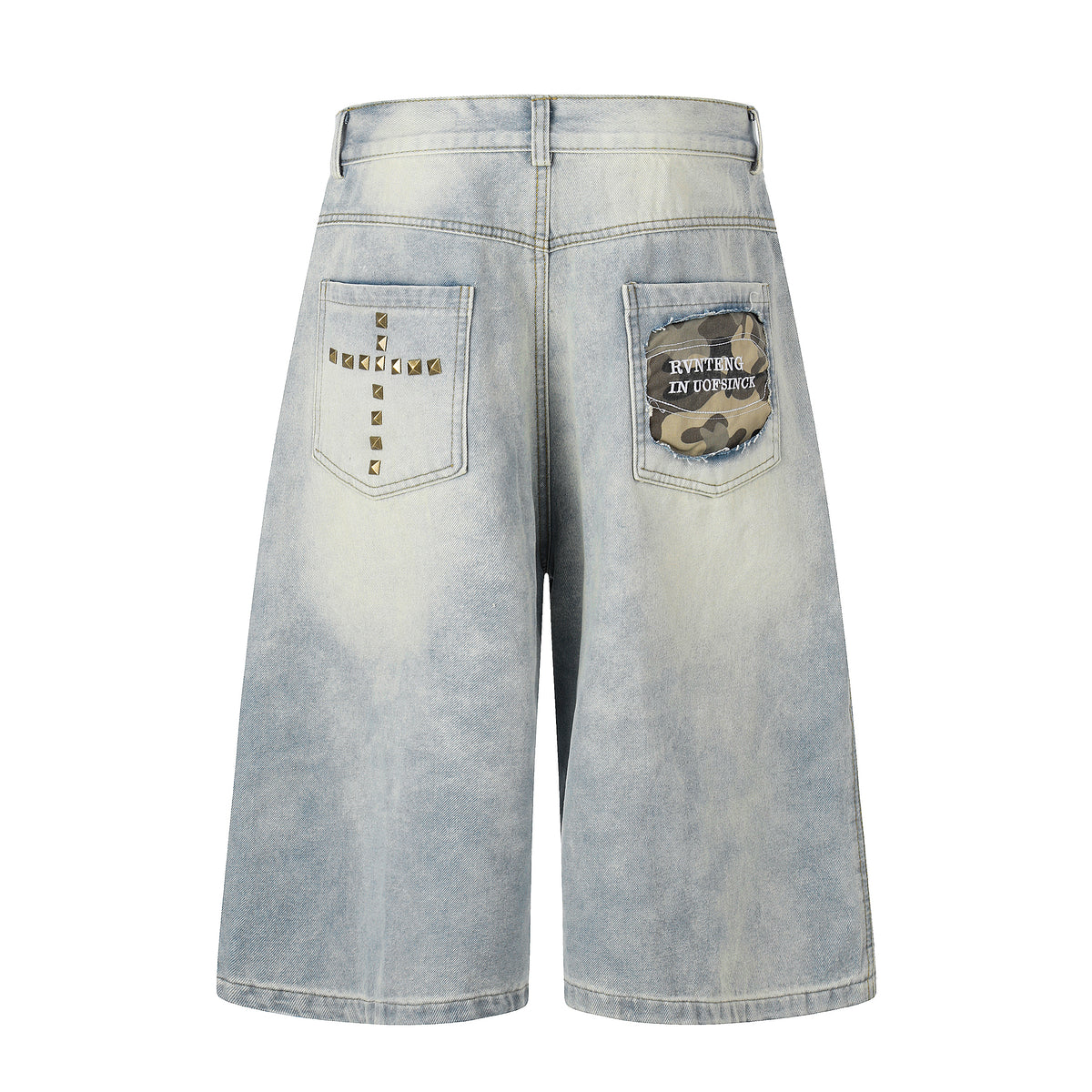 BVNTENG Cross Studded Washed Denim Jorts - Seldom Seen Styles