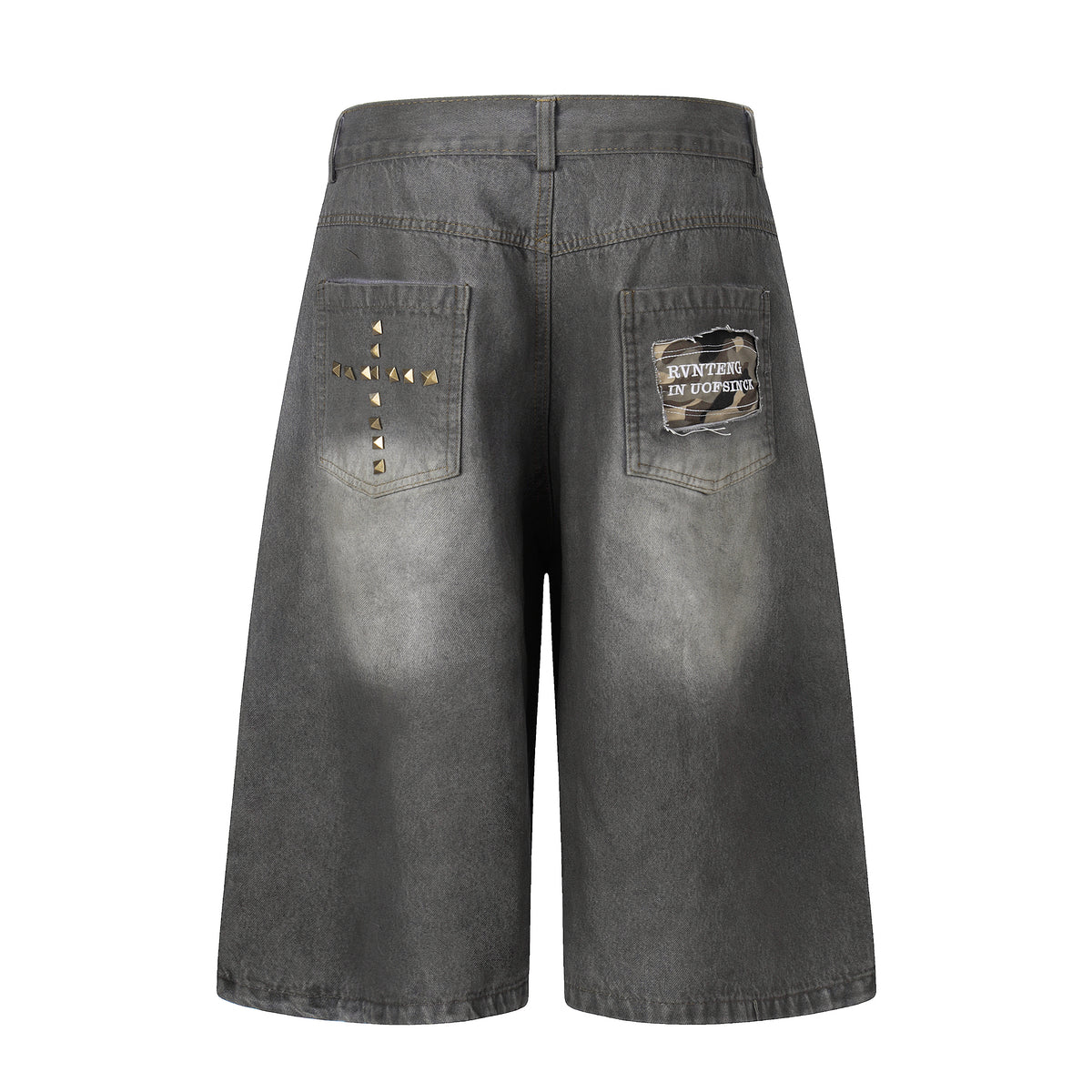 BVNTENG Cross Studded Washed Denim Jorts - Seldom Seen Styles