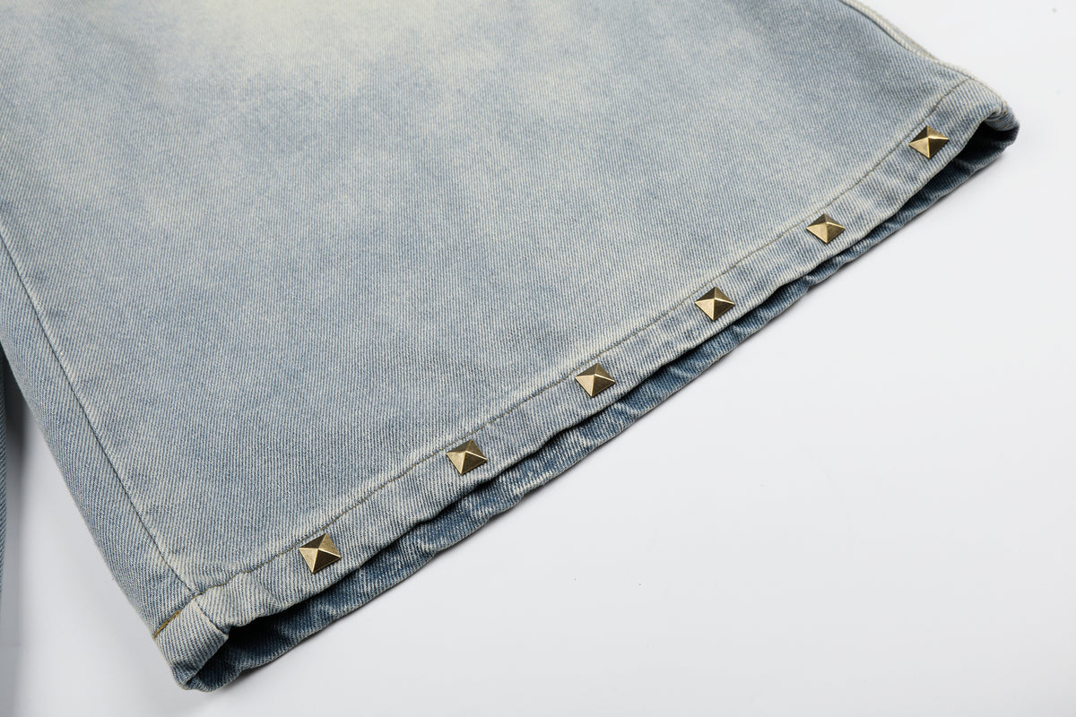BVNTENG Cross Studded Washed Denim Jorts - Seldom Seen Styles