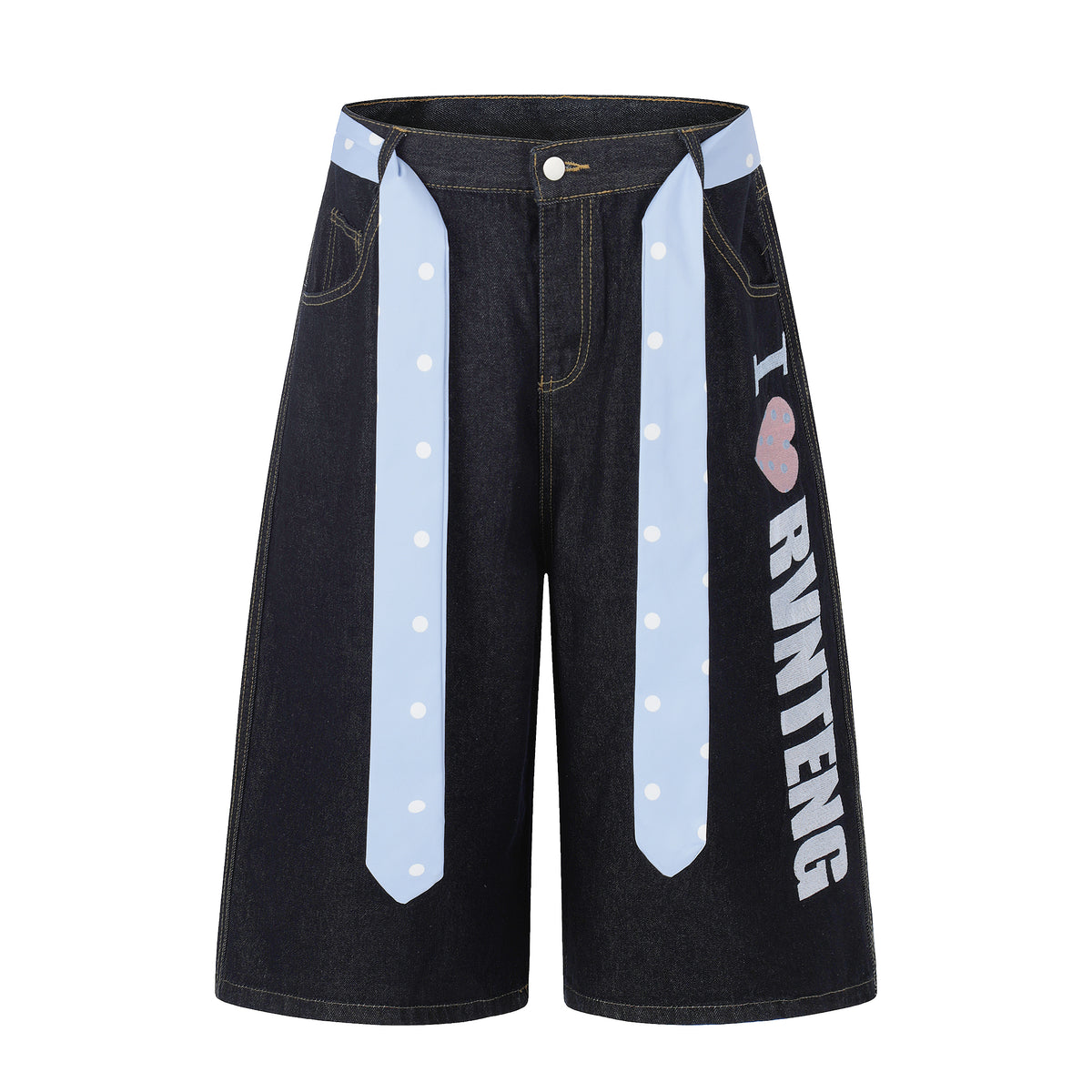 BVNTENG Dual Necktie Layered Denim Jorts - Seldom Seen Styles