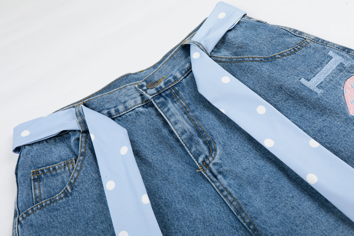 BVNTENG Dual Necktie Layered Denim Jorts - Seldom Seen Styles