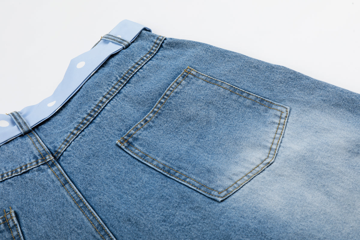 BVNTENG Dual Necktie Layered Denim Jorts - Seldom Seen Styles