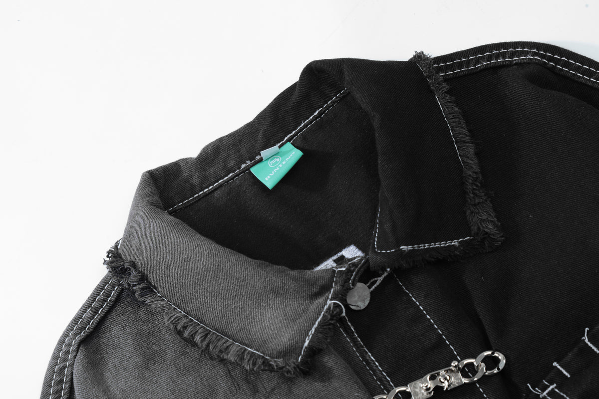 BVNTENG Gothic Letter Washed Denim Jacket - Seldom Seen Styles