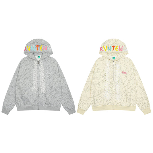 BVNTENG Lace Trim All-Over Floral Zip Hoodie - Seldom Seen Styles