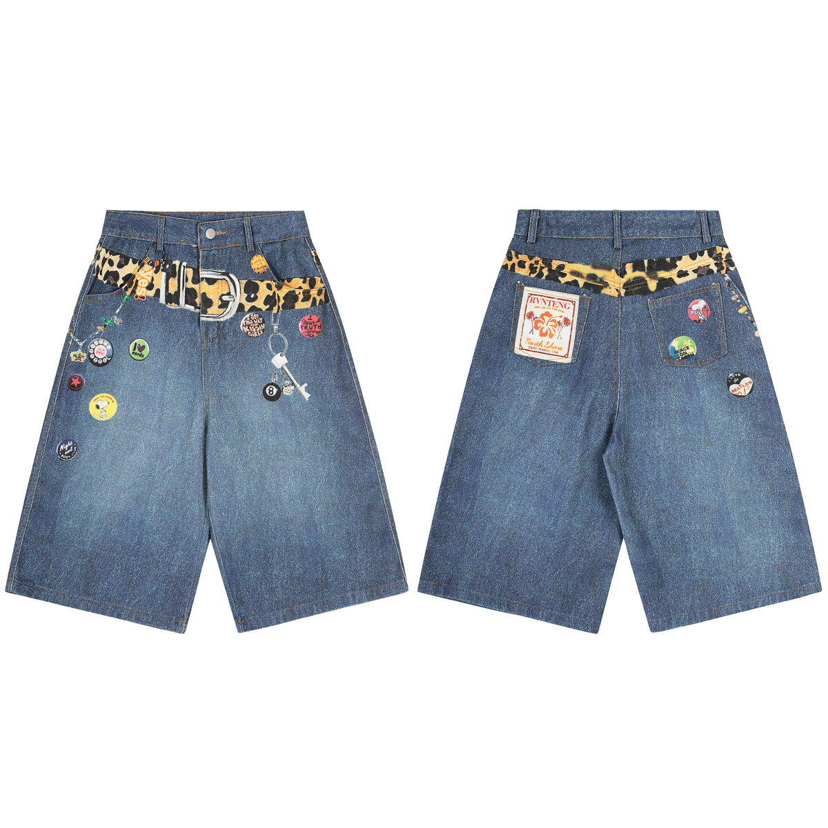 BVNTENG Leopard Belt Graphic Print Denim Jorts - Seldom Seen Styles