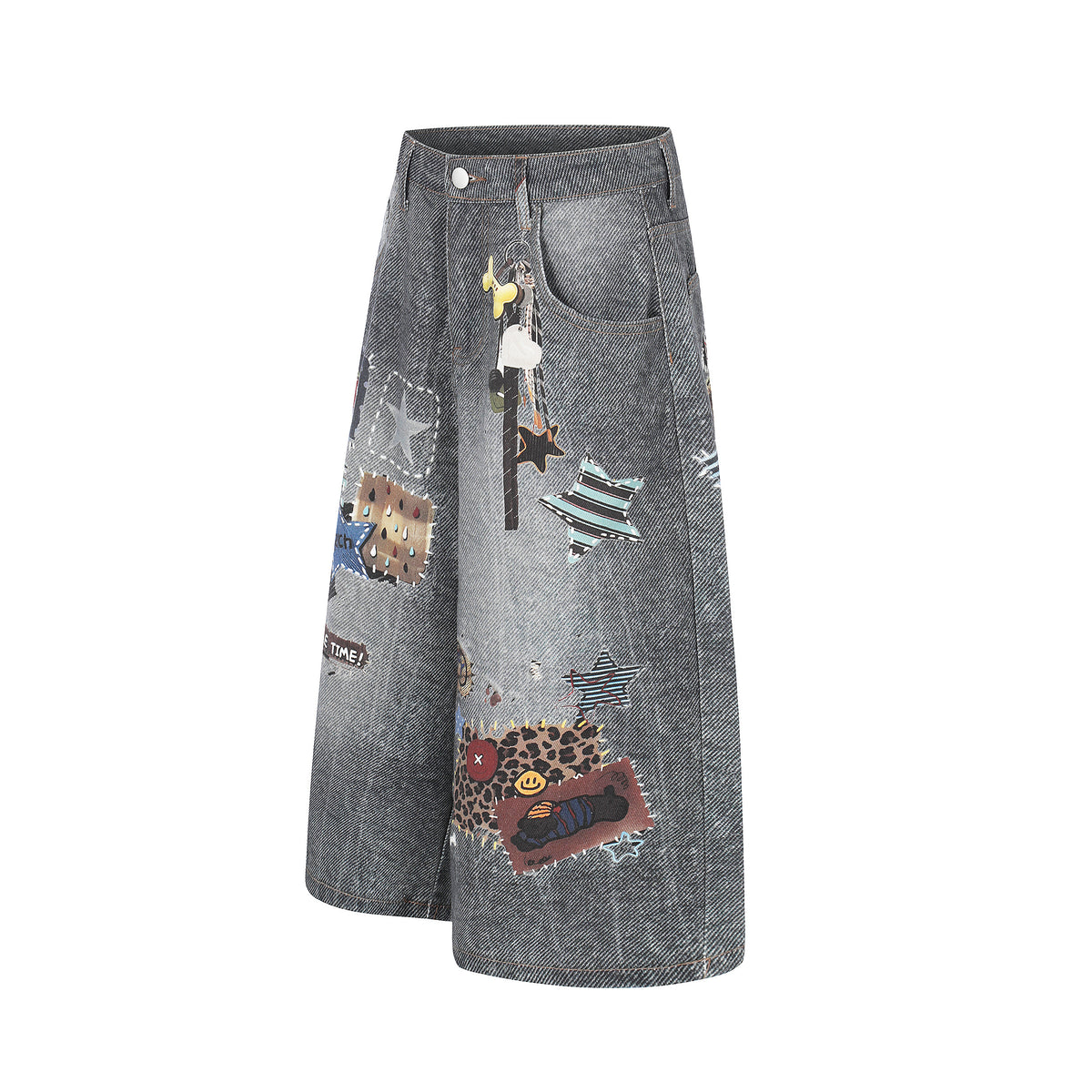 BVNTENG Leopard Dog Bone Patchwork Denim Jorts - Seldom Seen Styles