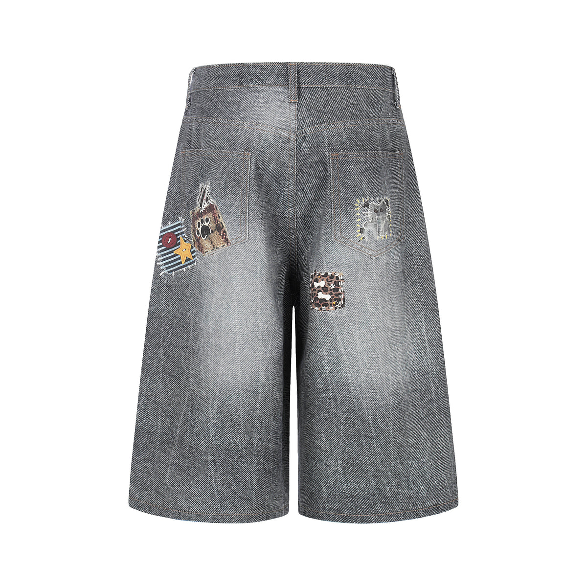 BVNTENG Leopard Dog Bone Patchwork Denim Jorts - Seldom Seen Styles