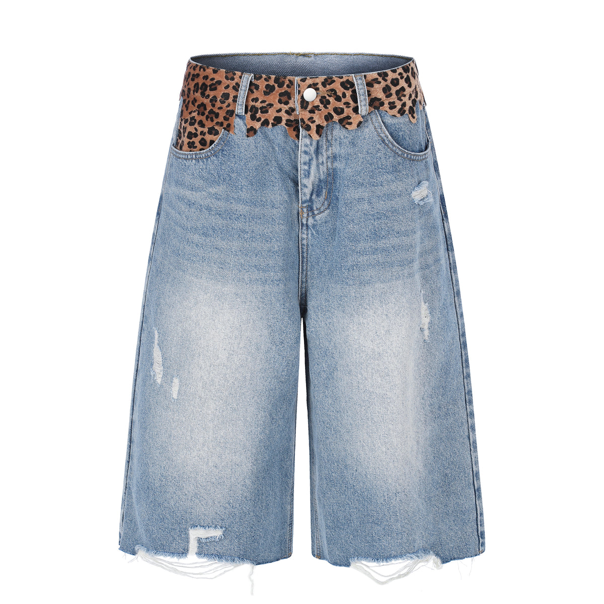 BVNTENG Leopard Waistband Deconstructed Layered Jorts - Seldom Seen Styles