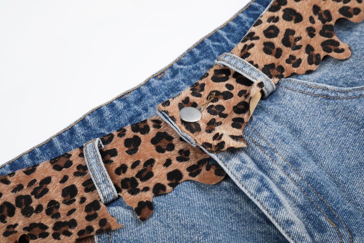 BVNTENG Leopard Waistband Deconstructed Layered Jorts - Seldom Seen Styles