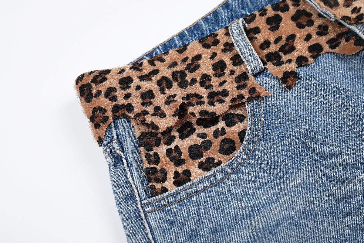 BVNTENG Leopard Waistband Deconstructed Layered Jorts - Seldom Seen Styles