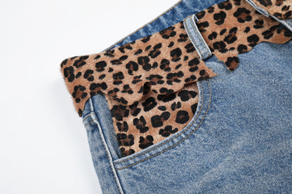 BVNTENG Leopard Waistband Deconstructed Layered Jorts