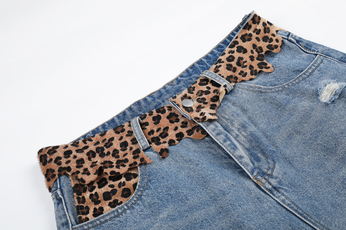 BVNTENG Leopard Waistband Deconstructed Layered Jorts - Seldom Seen Styles