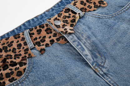 BVNTENG Leopard Waistband Deconstructed Layered Jorts