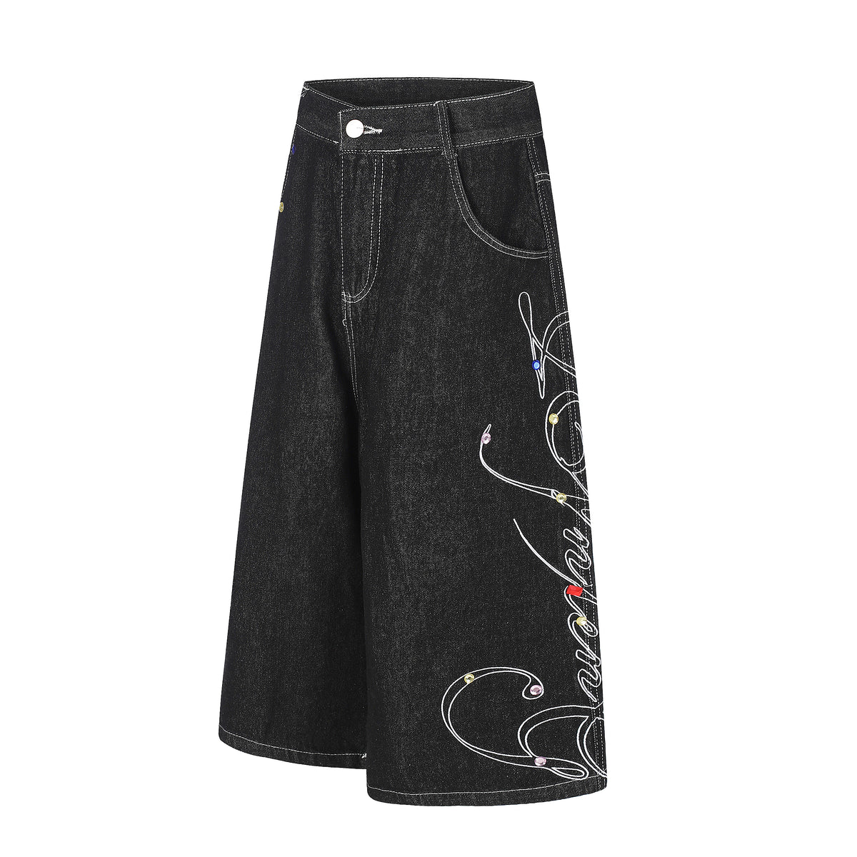 BVNTENG Liquid Ribbon Multi-Diamond Denim Jorts - Seldom Seen Styles