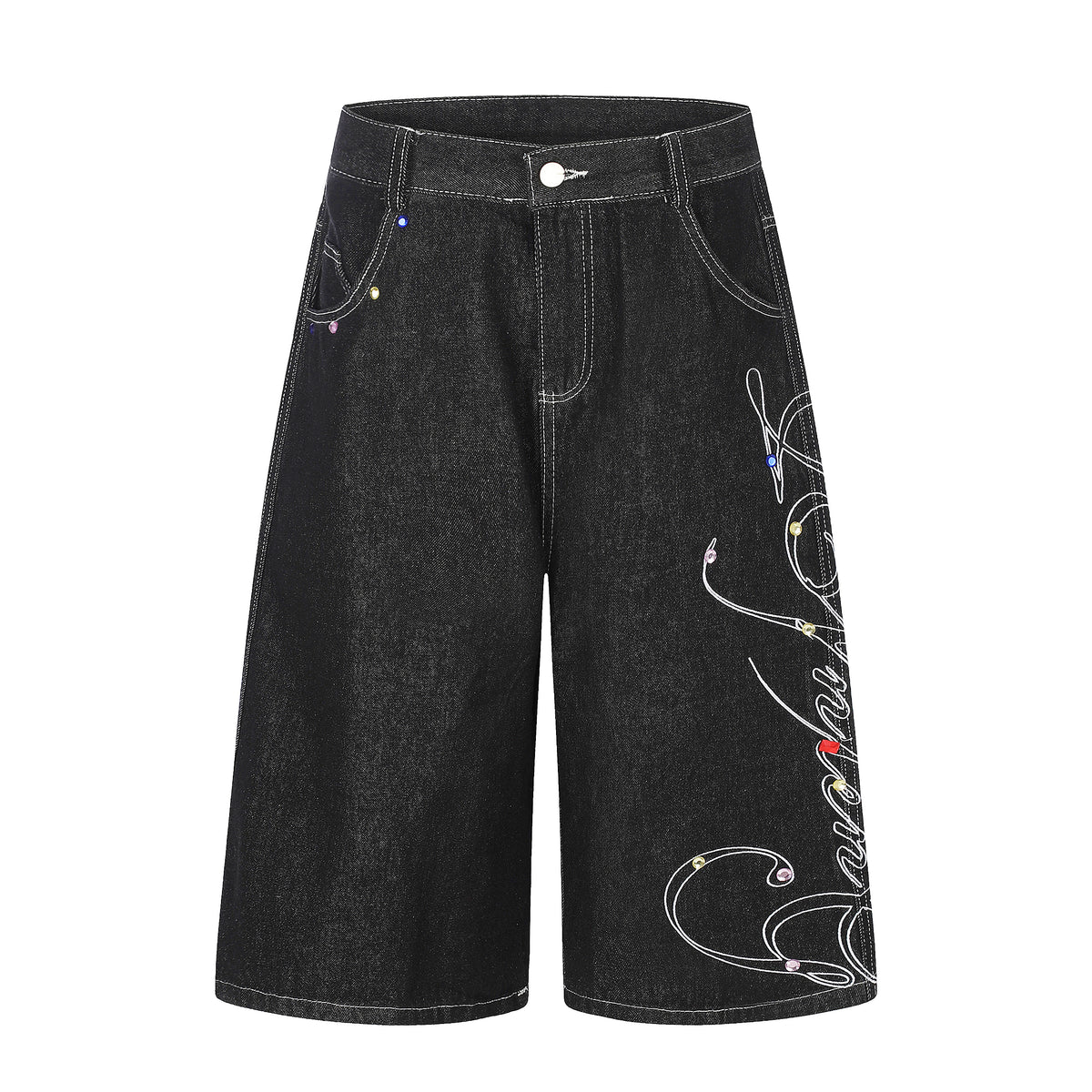 BVNTENG Liquid Ribbon Multi-Diamond Denim Jorts - Seldom Seen Styles