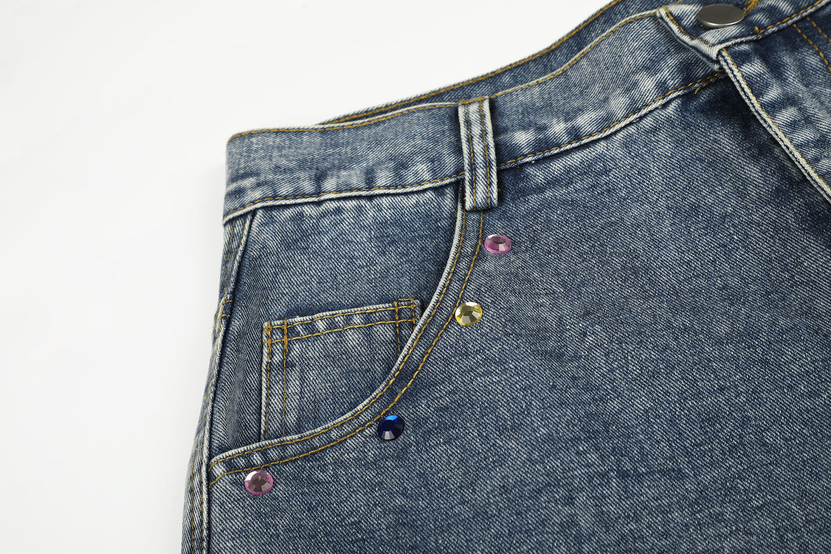 BVNTENG Liquid Ribbon Multi-Diamond Denim Jorts - Seldom Seen Styles