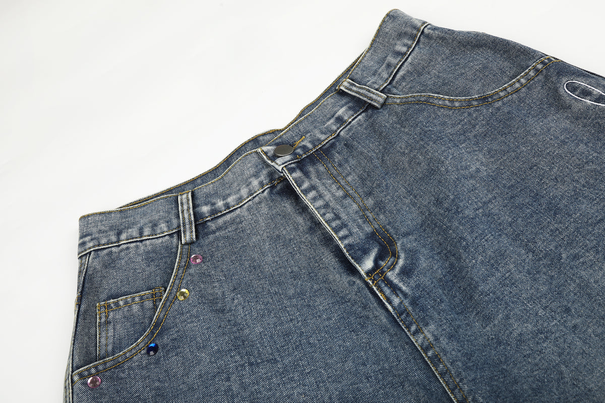 BVNTENG Liquid Ribbon Multi-Diamond Denim Jorts - Seldom Seen Styles