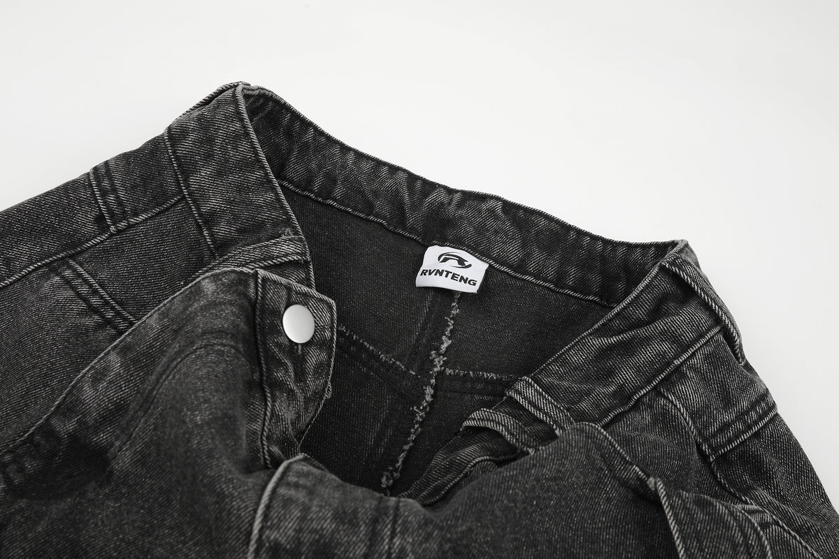 BVNTENG Metal Buckle Multi-Belt Destroyed Cargo Jorts - Seldom Seen Styles