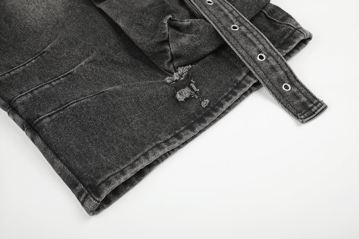 BVNTENG Metal Buckle Multi-Belt Destroyed Cargo Jorts - Seldom Seen Styles