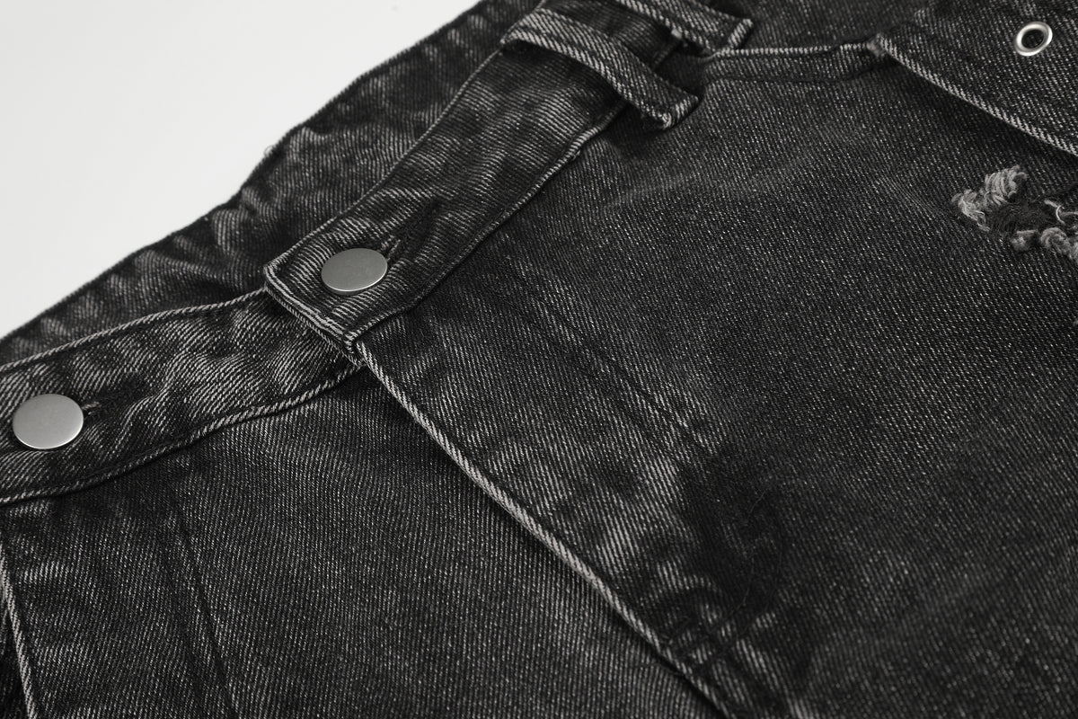 BVNTENG Metal Buckle Multi-Belt Destroyed Cargo Jorts - Seldom Seen Styles