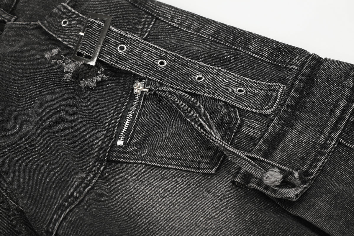 BVNTENG Metal Buckle Multi-Belt Destroyed Cargo Jorts - Seldom Seen Styles