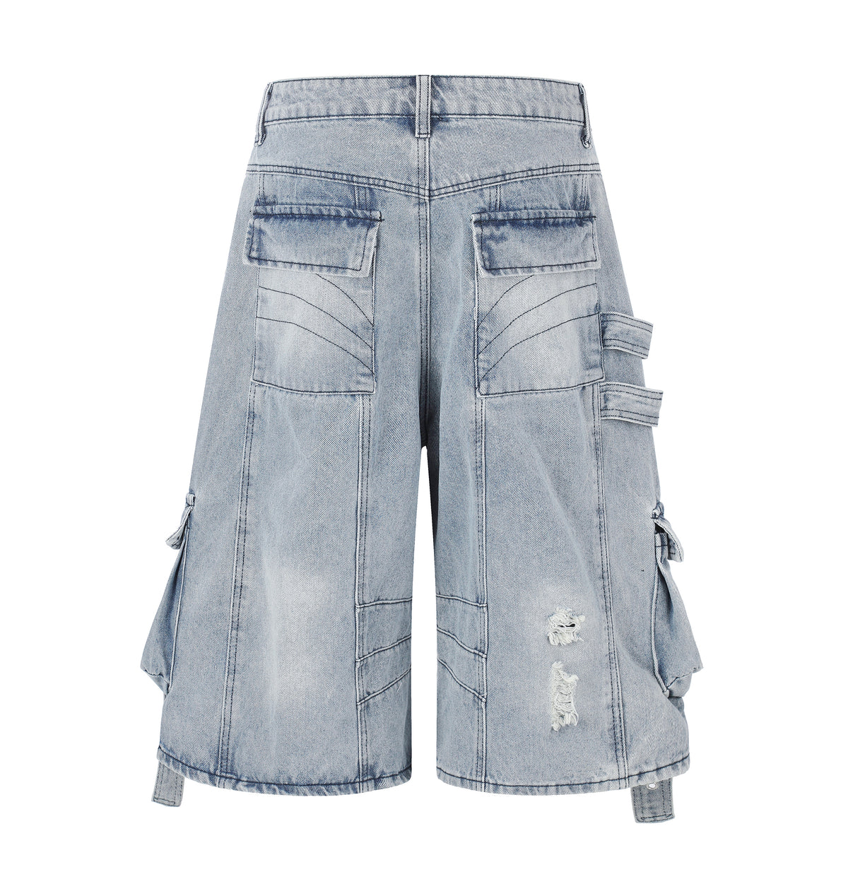 BVNTENG Metal Buckle Multi-Belt Destroyed Cargo Jorts - Seldom Seen Styles