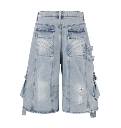 BVNTENG Metal Buckle Multi-Belt Destroyed Cargo Jorts