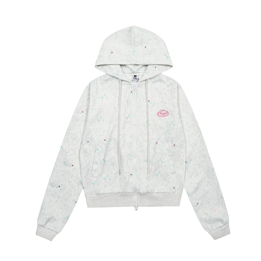 BVNTENG Mini Floral Bow-Tie Rhinestone Washed Zip Hoodie - Seldom Seen Styles