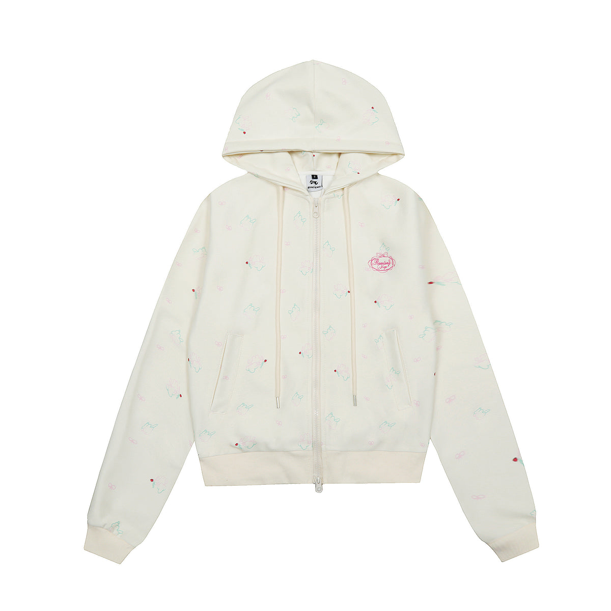 BVNTENG Mini Floral Bow-Tie Rhinestone Washed Zip Hoodie - Seldom Seen Styles